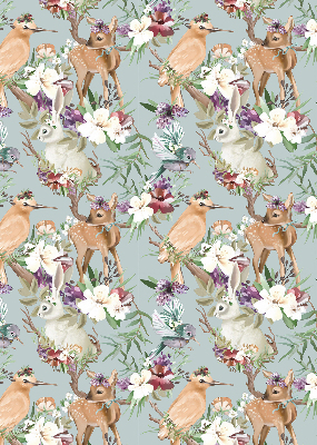 Modern roller blind Roe deer birds and rabbits