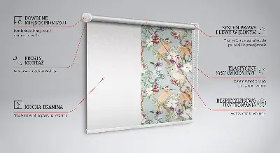 Modern roller blind with roe deer, birds, and rabbits print