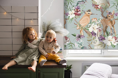 Modern roller blind Roe deer birds and rabbits