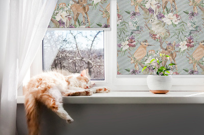 Modern roller blind Roe deer birds and rabbits