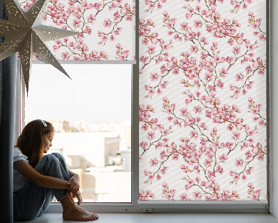Fabric roller blind Pink petals of buds on the tree