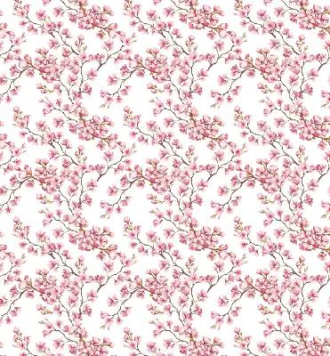 Fabric roller blind with pink tree bud petals