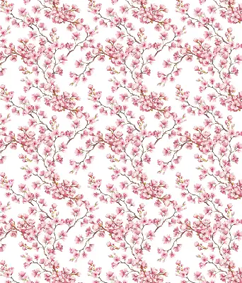 Fabric roller blind with pink tree bud petals