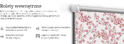 Fabric roller blind with pink tree bud petals