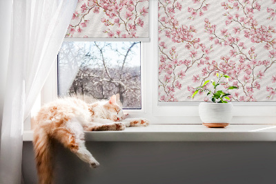 Fabric roller blind Pink petals of buds on the tree
