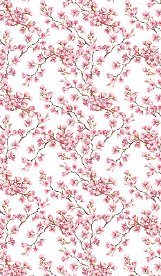 Fabric roller blind with pink tree bud petals