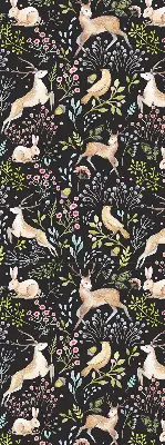 Roller blind for large window with roe deer birds and rabbits print