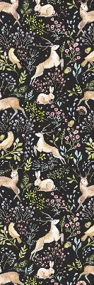 Roller blind for large window with roe deer birds and rabbits print