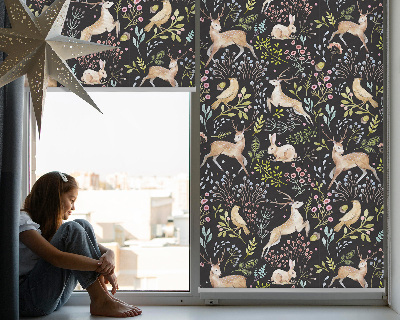 Roller blind for large window Roe deer birds and rabbits
