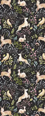 Roller blind for large window with roe deer birds and rabbits print