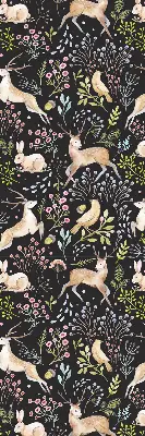 Roller blind for large window with roe deer birds and rabbits print