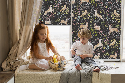 Roller blind for large window Roe deer birds and rabbits