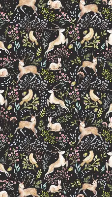Roller blind for large window with roe deer birds and rabbits print