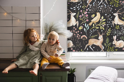 Roller blind for large window Roe deer birds and rabbits