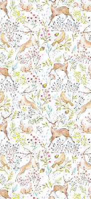 Fabric roller blind Roe deer birds and rabbits