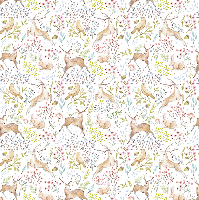 Fabric roller blind Roe deer birds and rabbits