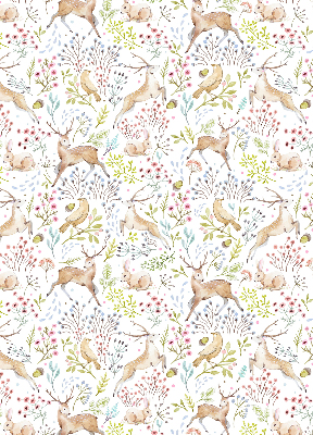 Fabric roller blind Roe deer birds and rabbits