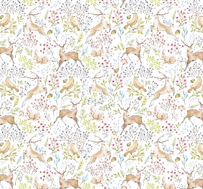 Fabric roller blind Roe deer birds and rabbits