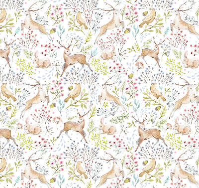 Fabric roller blind Roe deer birds and rabbits