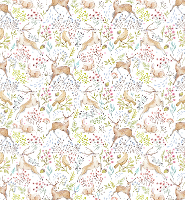 Fabric roller blind Roe deer birds and rabbits