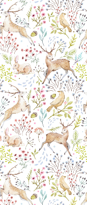 Fabric roller blind Roe deer birds and rabbits