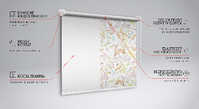 Fabric roller blind Roe deer birds and rabbits