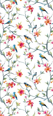 Fabric roller blind with birds on twigs pattern
