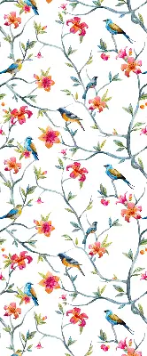 Fabric roller blind with birds on twigs pattern