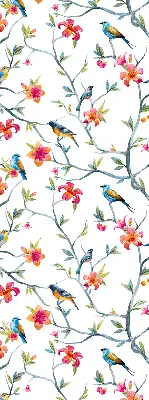 Fabric roller blind with birds on twigs pattern