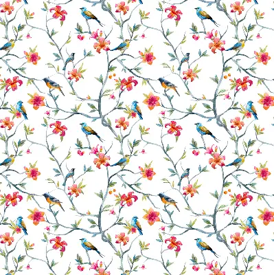Fabric roller blind with birds on twigs pattern