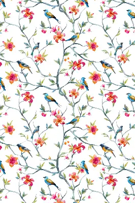 Fabric roller blind with birds on twigs pattern