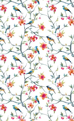 Fabric roller blind with birds on twigs pattern