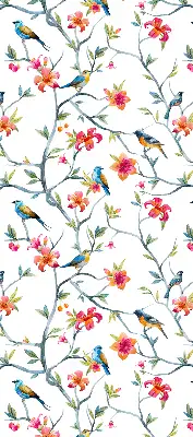 Fabric roller blind with birds on twigs pattern