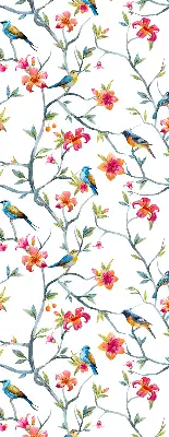 Fabric roller blind with birds on twigs pattern