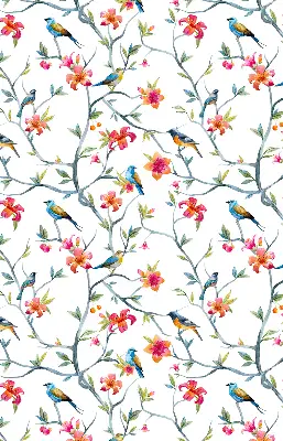 Fabric roller blind with birds on twigs pattern