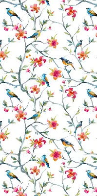 Fabric roller blind with birds on twigs pattern