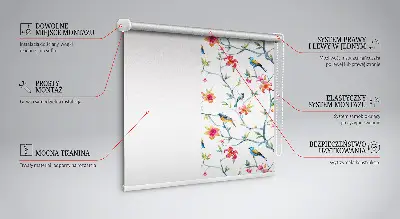 Fabric roller blind with birds on twigs pattern