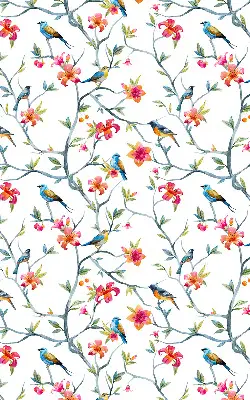 Fabric roller blind with birds on twigs pattern