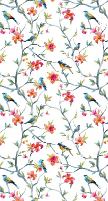 Fabric roller blind with birds on twigs pattern