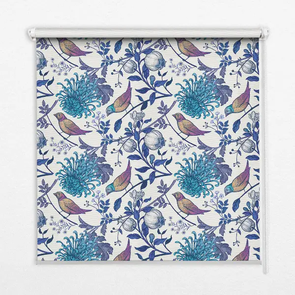 Modern roller blind with blue tree flowers print