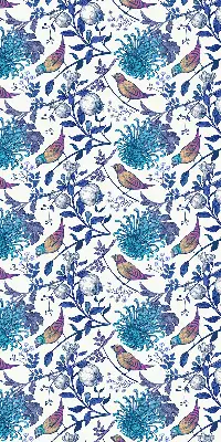 Modern roller blind with blue tree flowers print