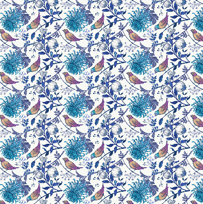 Modern roller blind Blue tree flowers