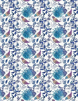 Modern roller blind Blue tree flowers