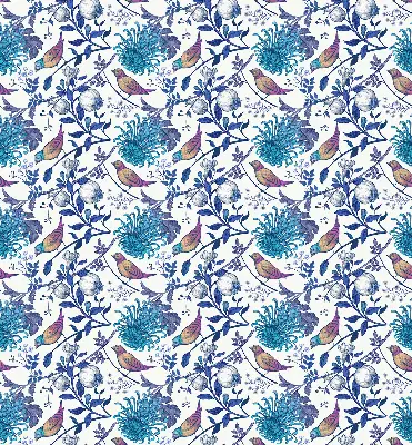 Modern roller blind with blue tree flowers print