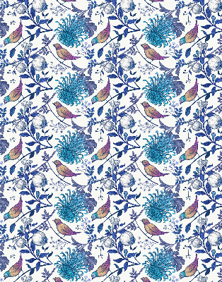 Modern roller blind Blue tree flowers