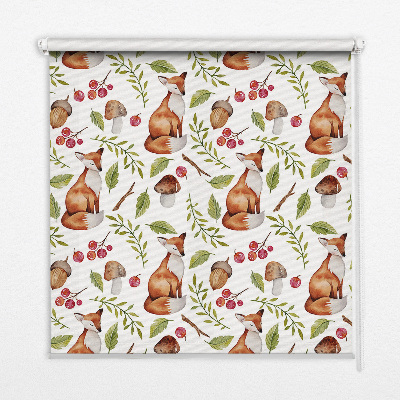 Fabric roller blind Foxes, mushrooms, leaves