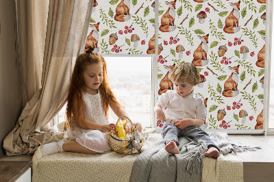 Fabric roller blind Foxes, mushrooms, leaves