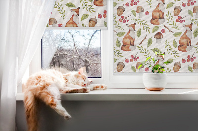 Fabric roller blind Foxes, mushrooms, leaves