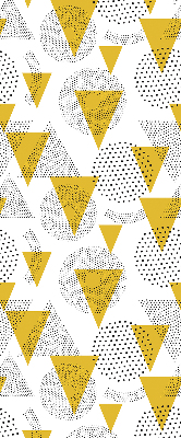 Fabric roller blind with a triangles and circles dot pattern