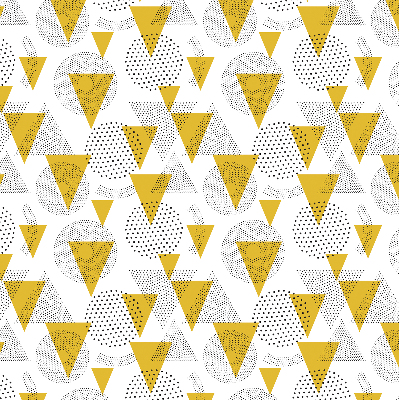 Fabric roller blind with a triangles and circles dot pattern